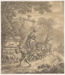 Paysage avec bergers et leur troupeau